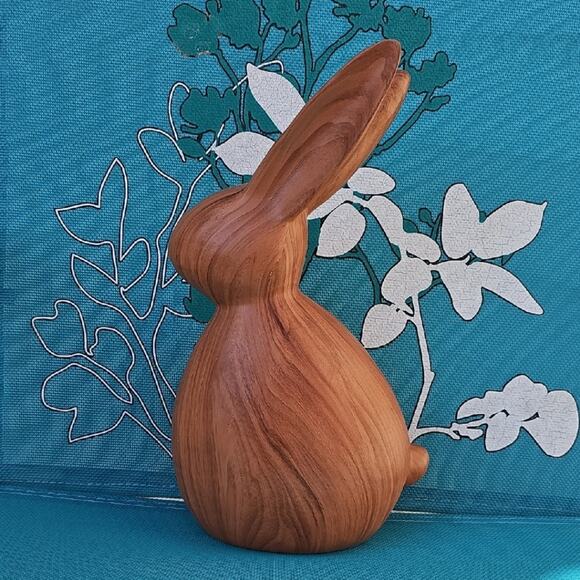 Wooden Look Resin Brown Bunny Rabbit Siloette Sculpture Decor 11.5" Tall - Picture 1 of 6